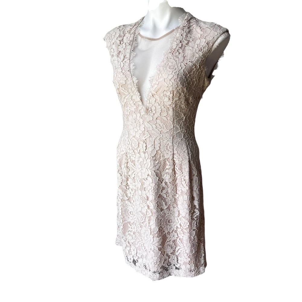 Aidan By Aidan Mattox Beige Open Back Lace Sheath Dress, Sz 8 - Picture 4 of 15